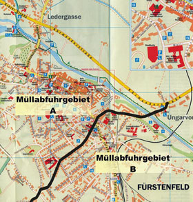 Die Mllabfuhr-Gebiete in Frstenfeld